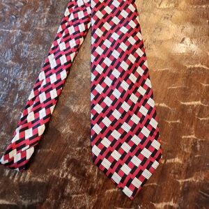 Robert Talbott Studio for Nordstrom Silk Tie Black Red Silver Geometric USA Made